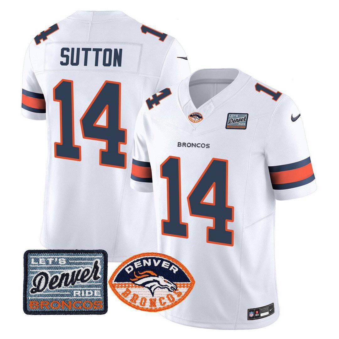 Men Denver Broncos 14 Sutton White 2024 Nike Logo Patch Limited NFL Jersey